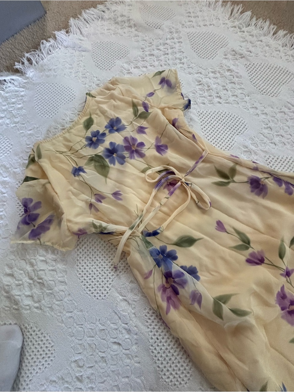 Disorderly Kids Cream Floral Dress Sleeve Chiffon Purple Flower Prints Size 14
